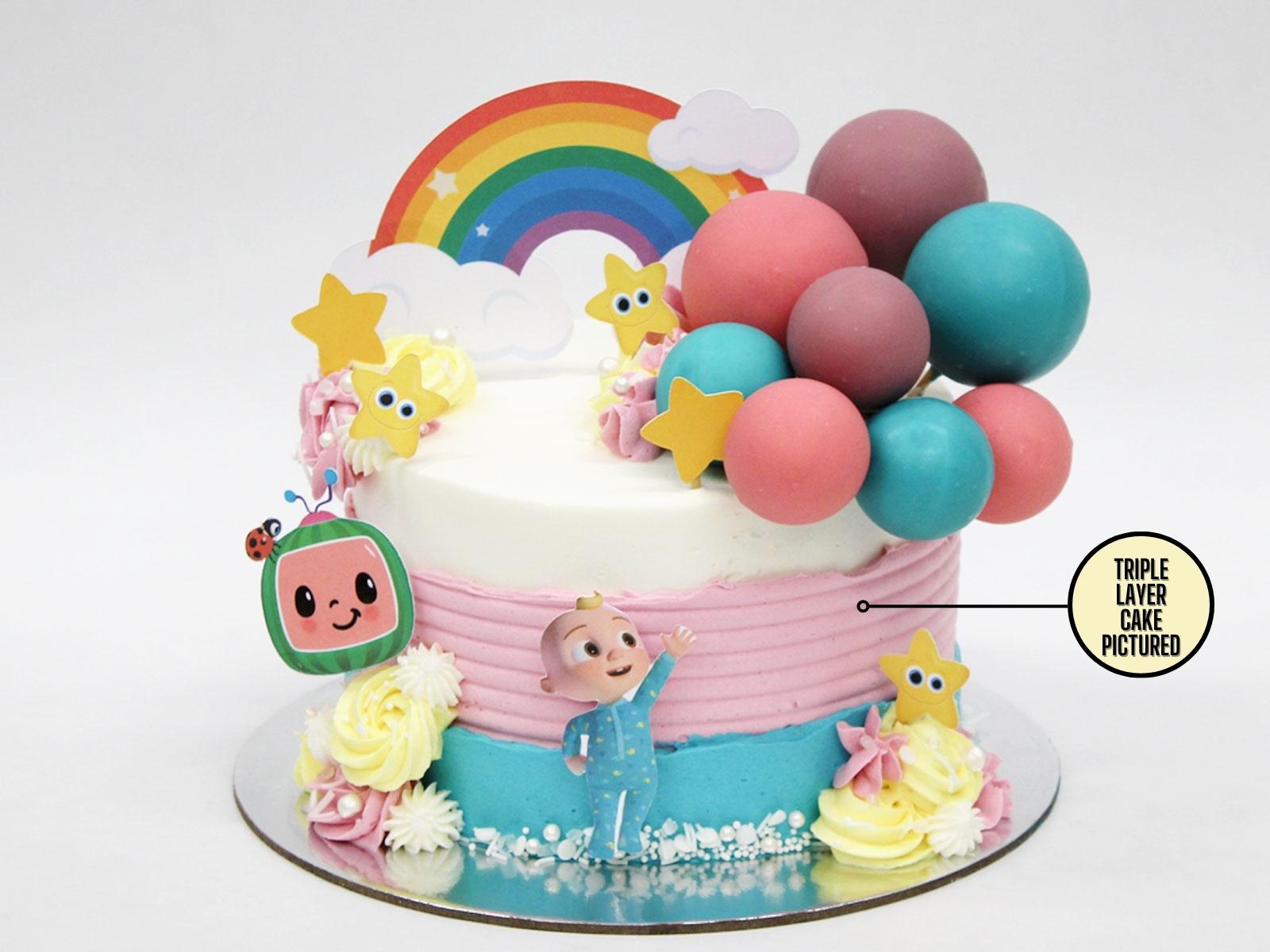 Barby's creations - This super cute Cocomelon theme cake was made for  little Athena turning 2. A mini double barrel cake in vanilla sponge with  chocolate filling, buttercream design with white chocolate