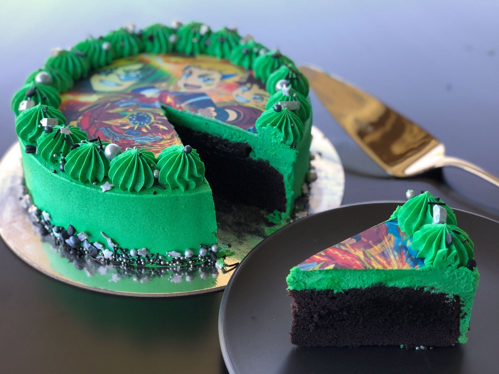Amelia's Kitchen - PJ Masks Cake - inside the bottom tier is double  chocolate, top tier is white chocolate mud cake with homemade caramel sauce  & caramel ganache. Decorated as always with